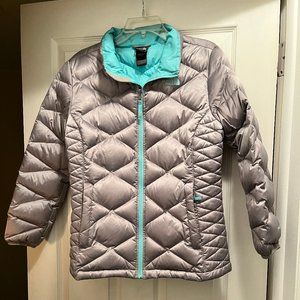 The NorthFace Girls Down 550 Down Insulated Grey/Silver/Teal Jacket XL 18